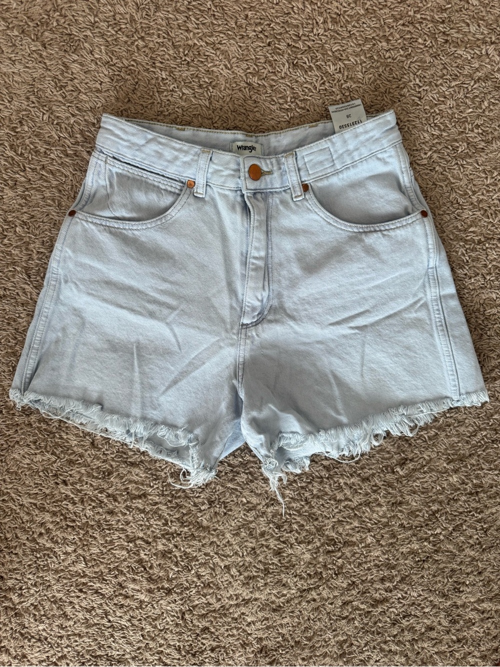 Wrangler Pale Blue Frayed Hem Denim Shorts